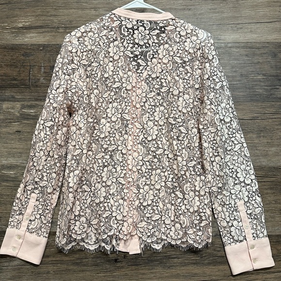 J. Crew Cream Pink Lace Long Sleeve Blouse with Mandarin Collar - Picture 2 of 9